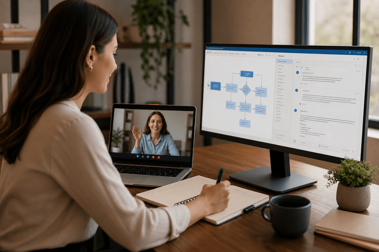 AI expert virtual assistant walking through a live workflow test with founder on video call